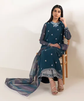 3 Piece Chiffon Suit with Embroidery