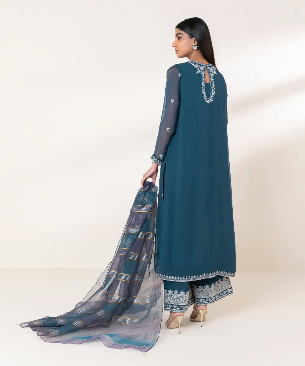 3 Piece Chiffon Suit with Embroidery