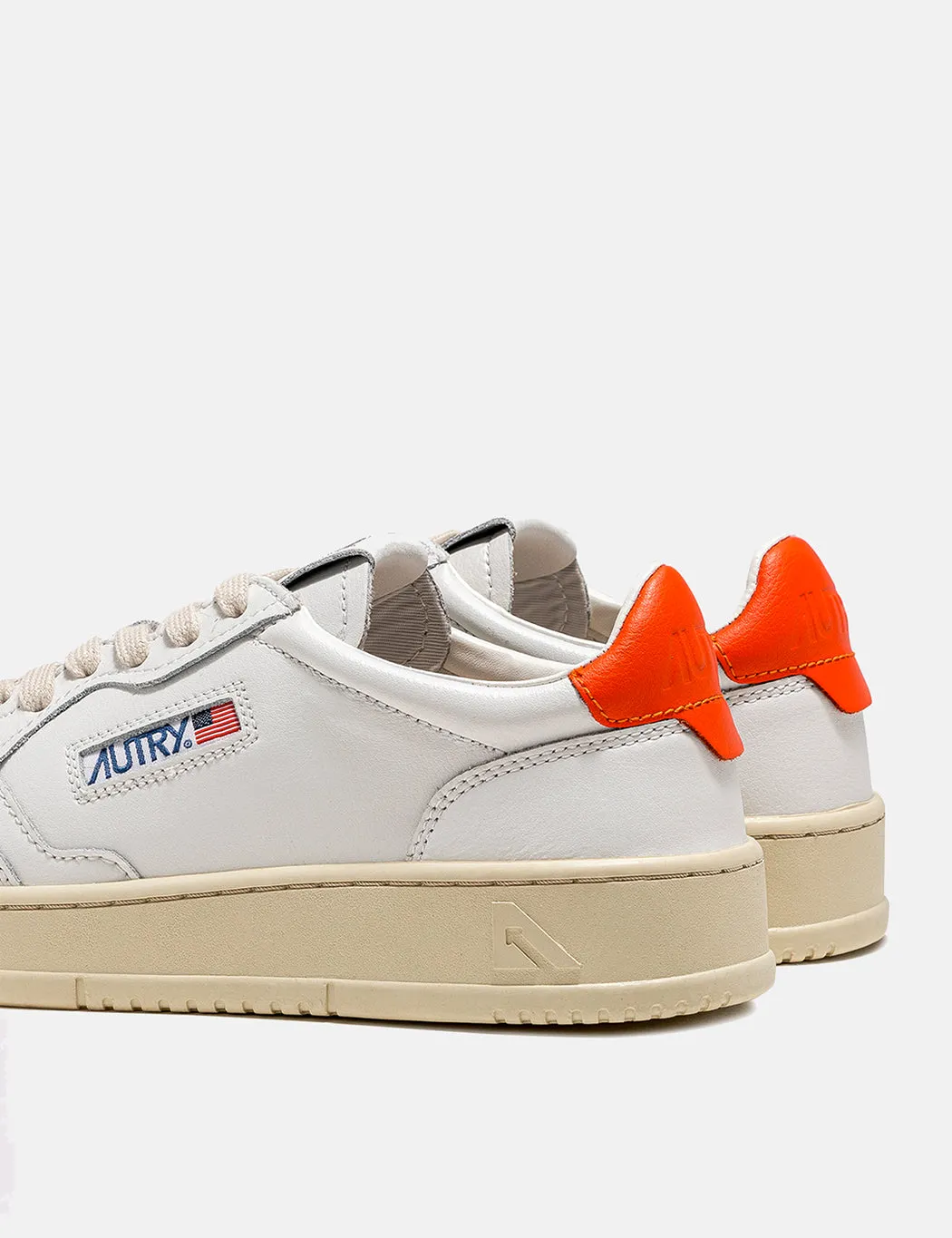 Autry Medalist White/Orange Leather Trainers