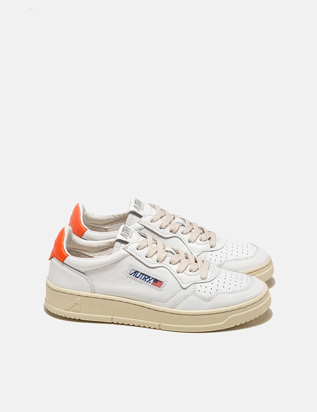 Autry Medalist White/Orange Leather Trainers