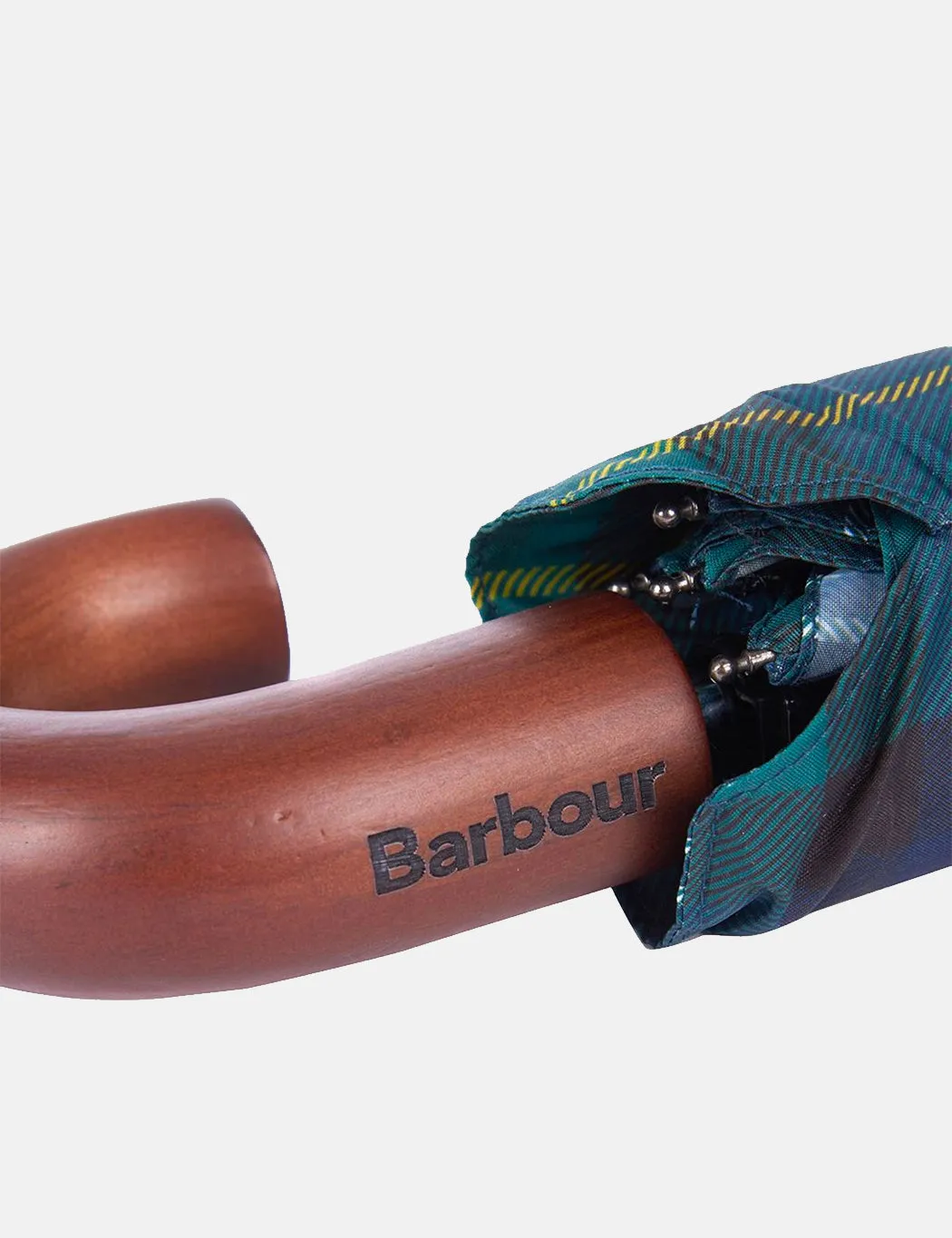 Barbour Green Mini Umbrella with Tartan Design - Buy Now!