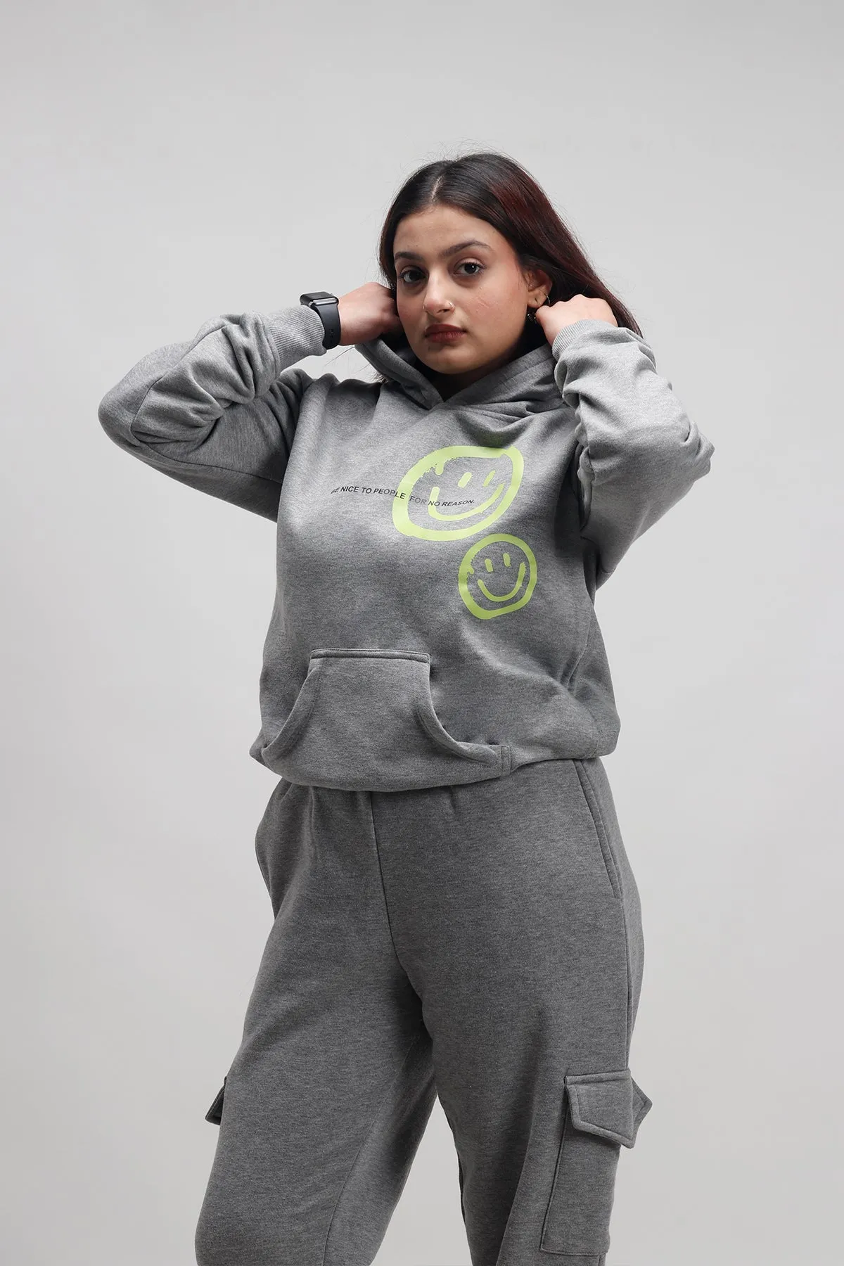 Be Nice To People Grey Hoodie + Cargo Joggers Co-ord Set