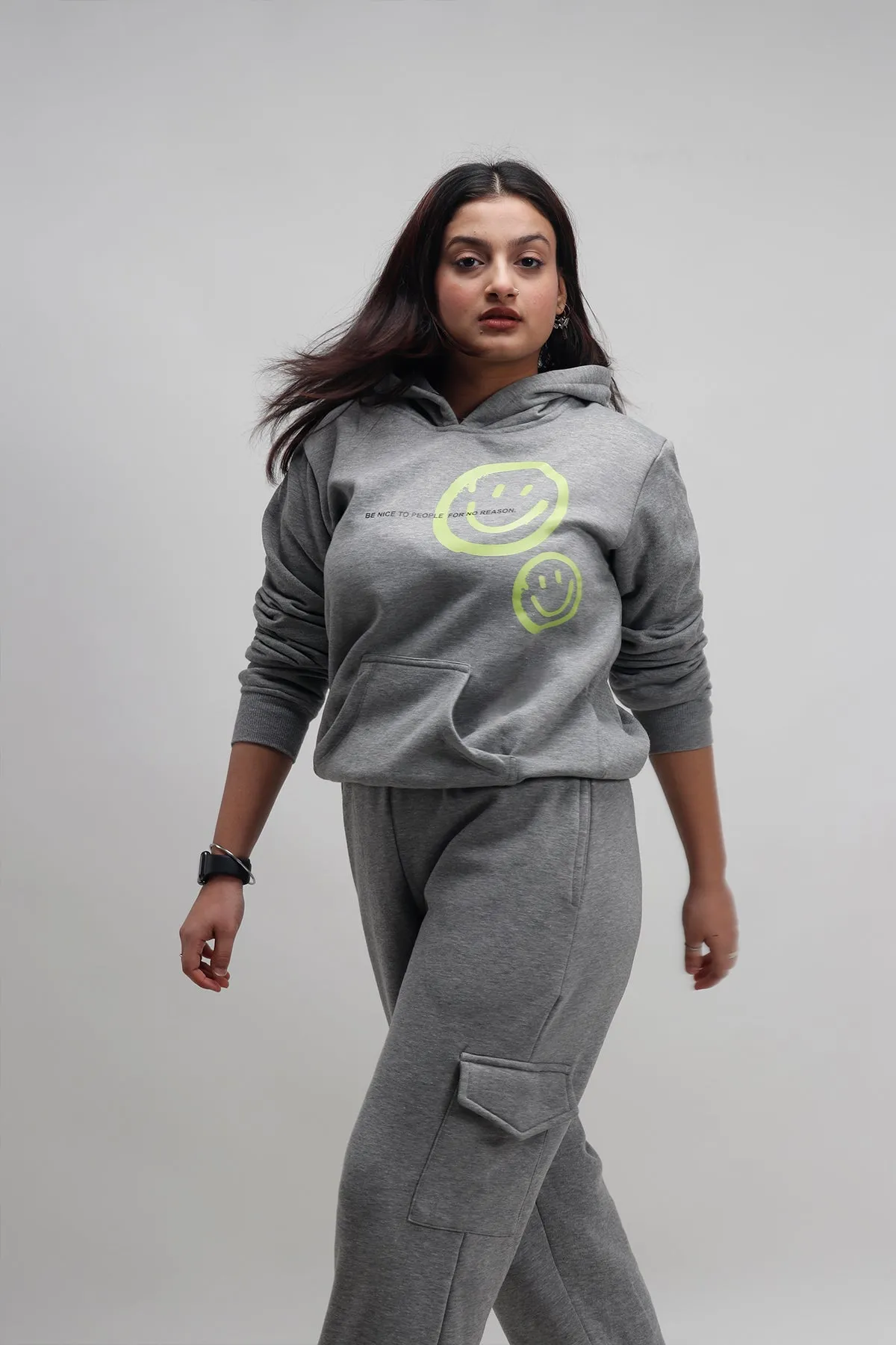 Be Nice To People Grey Hoodie + Cargo Joggers Co-ord Set