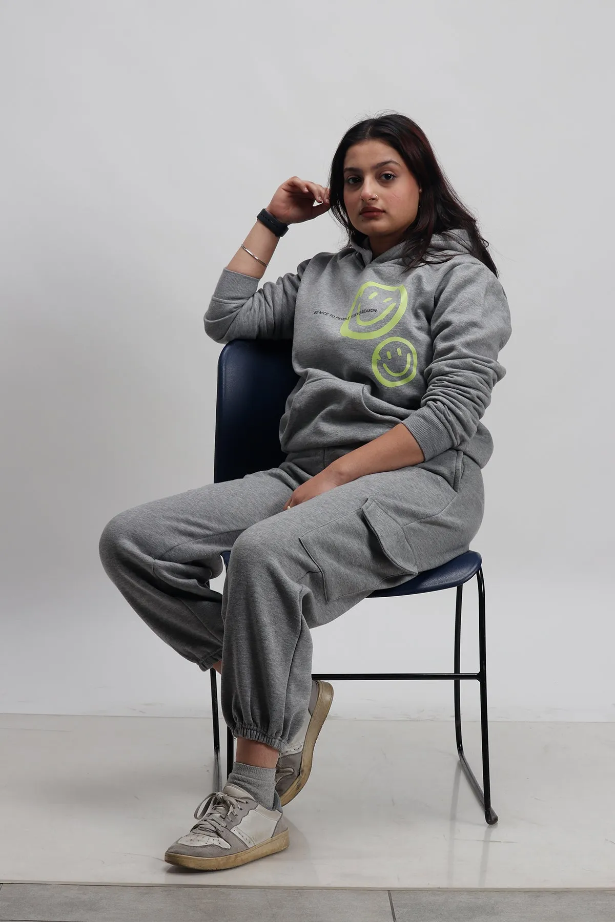 Be Nice To People Grey Hoodie + Cargo Joggers Co-ord Set