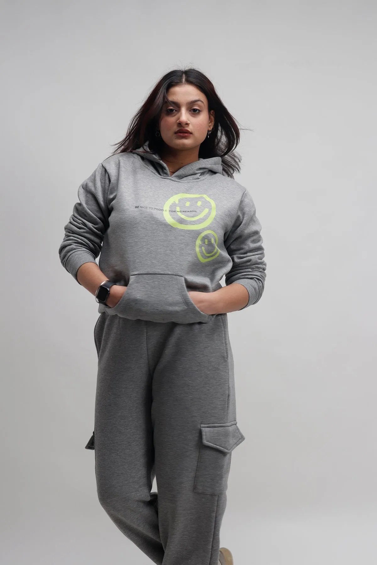 Be Nice To People Grey Hoodie + Cargo Joggers Co-ord Set