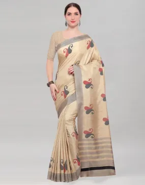 Beige Terylene Saree