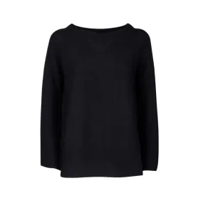 Black Boat Neck Wool Sweater Women