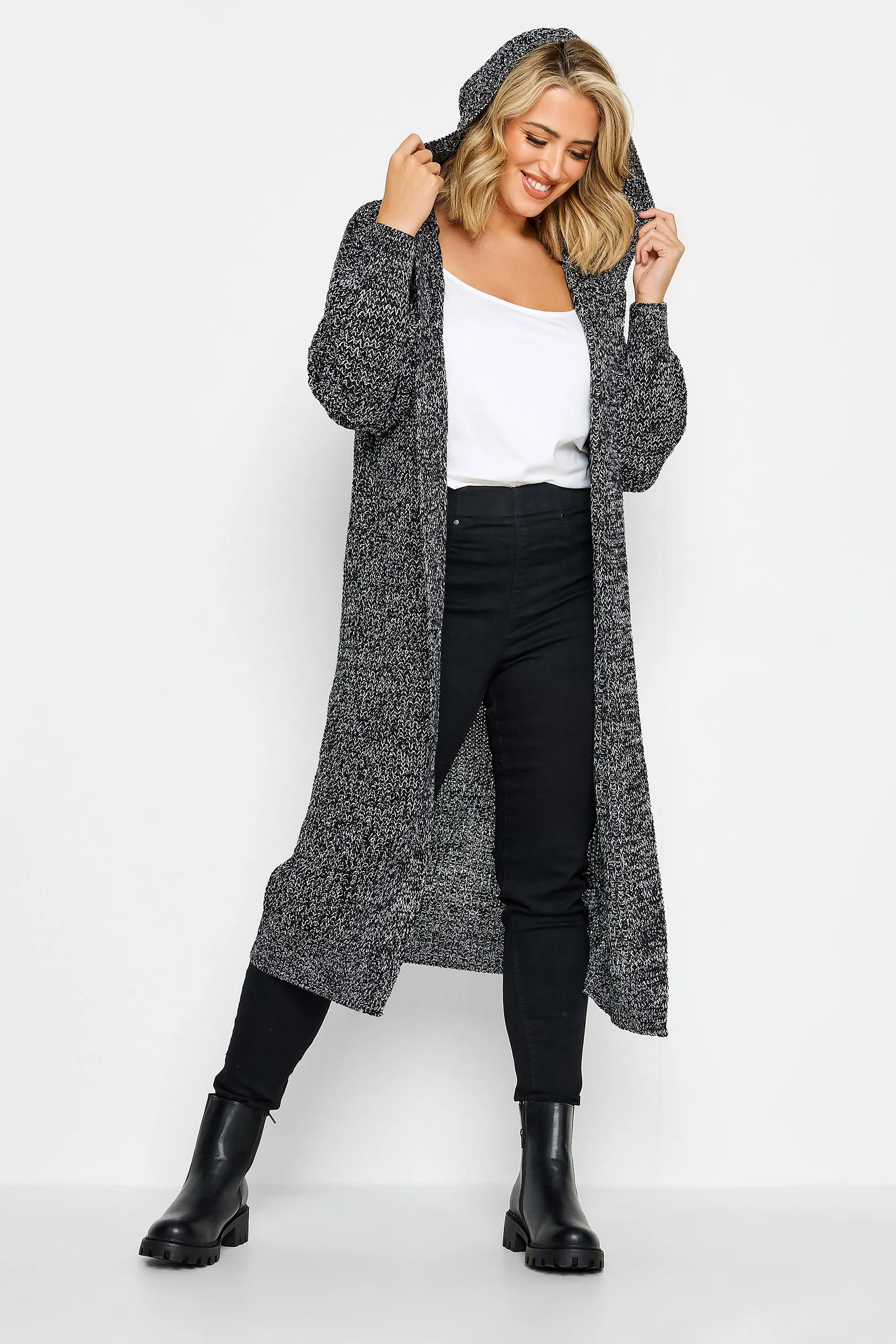 Black longline hooded cardigan - YOURS Curve