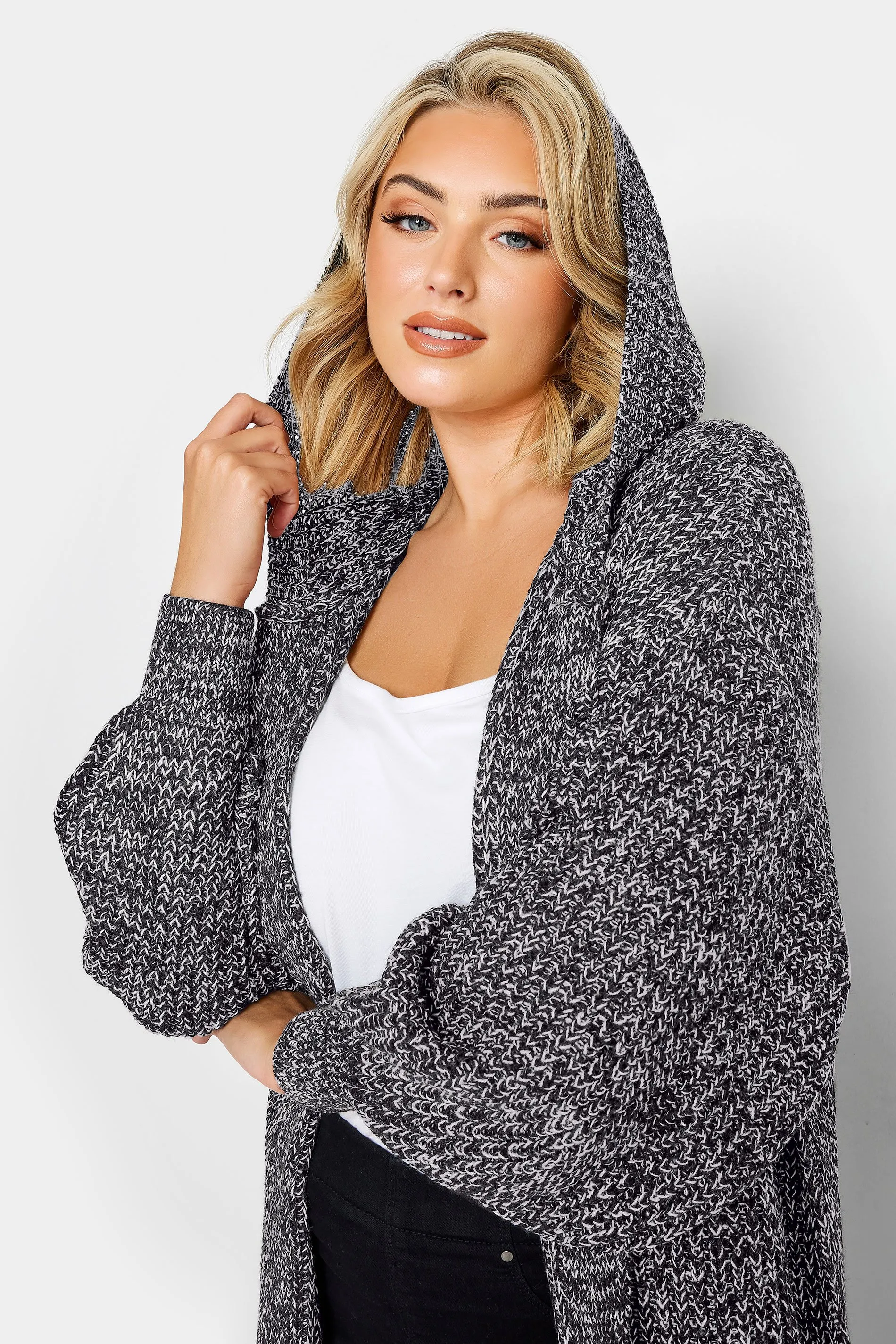 Black longline hooded cardigan - YOURS Curve