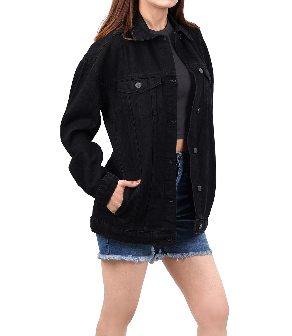 Black Oversized Denim Jacket for Women