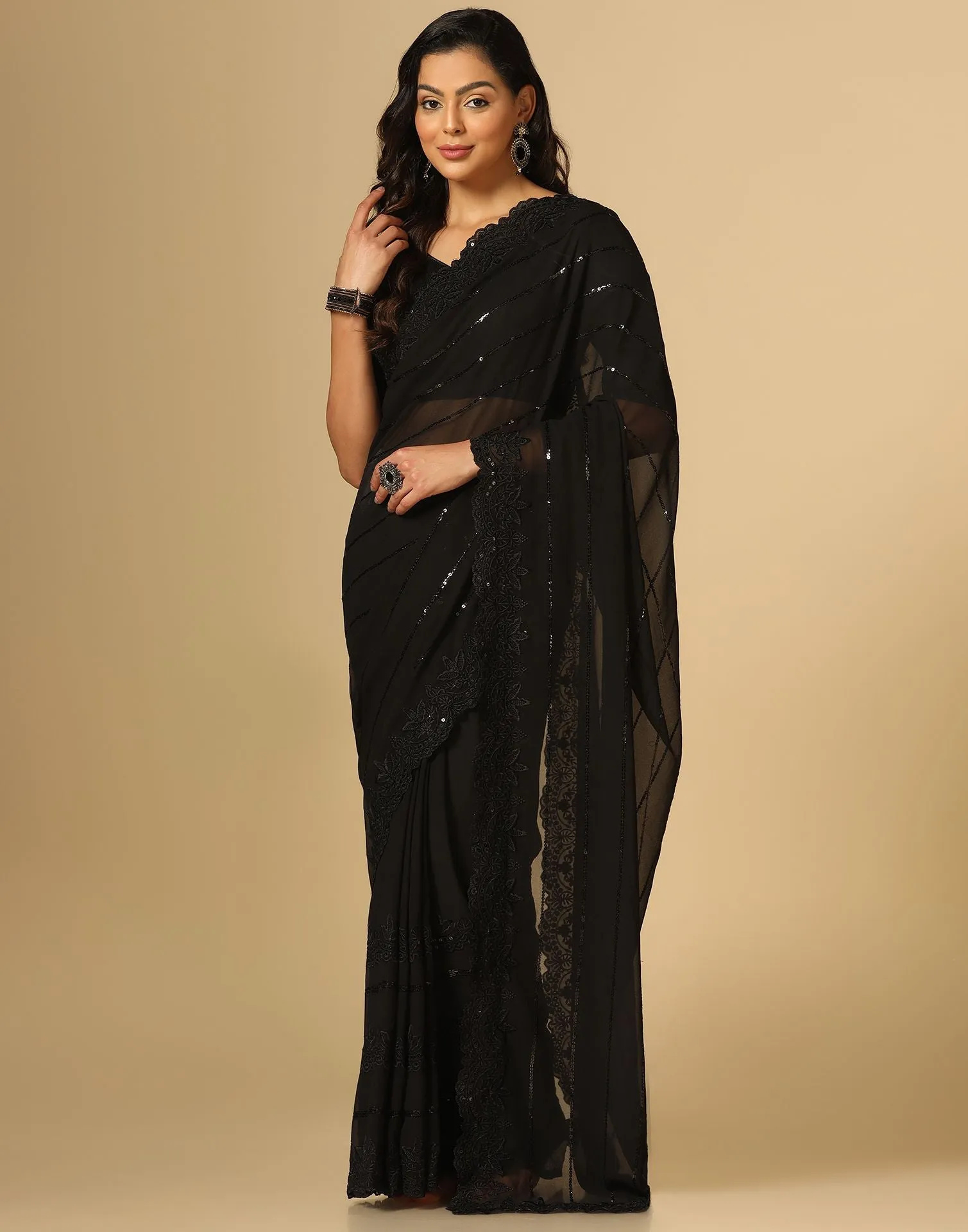 Black Sequence Saree