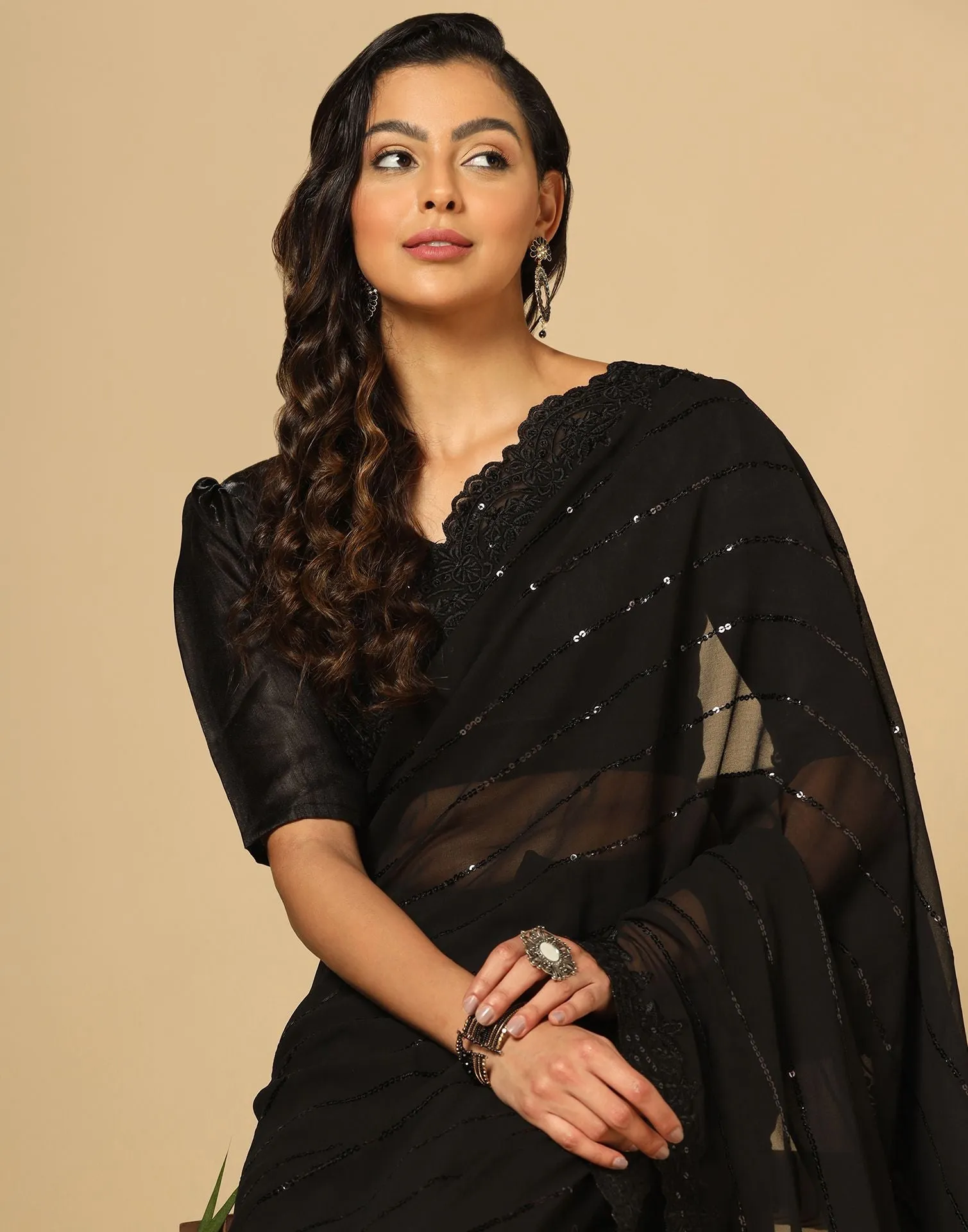 Black Sequence Saree