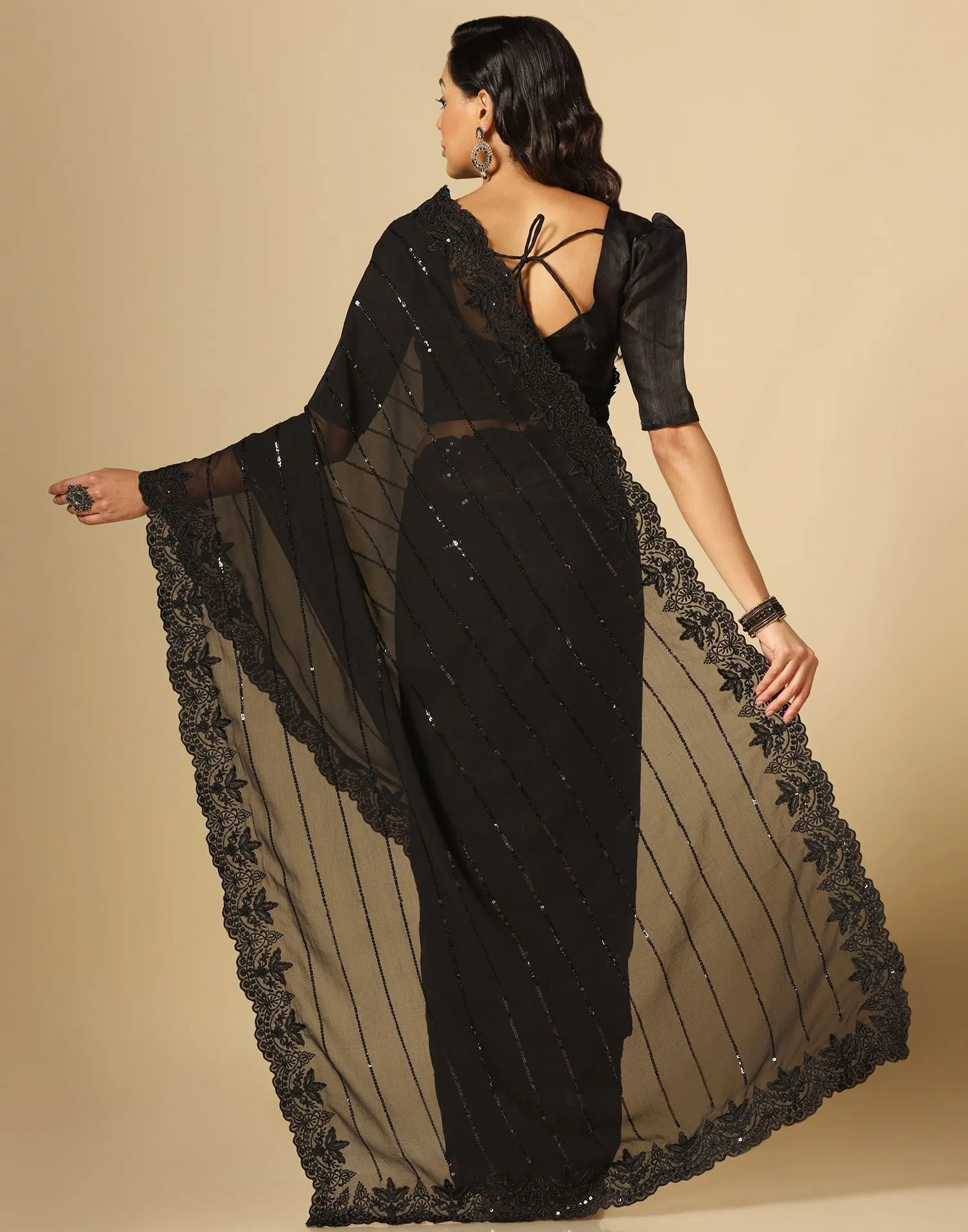 Black Sequence Saree