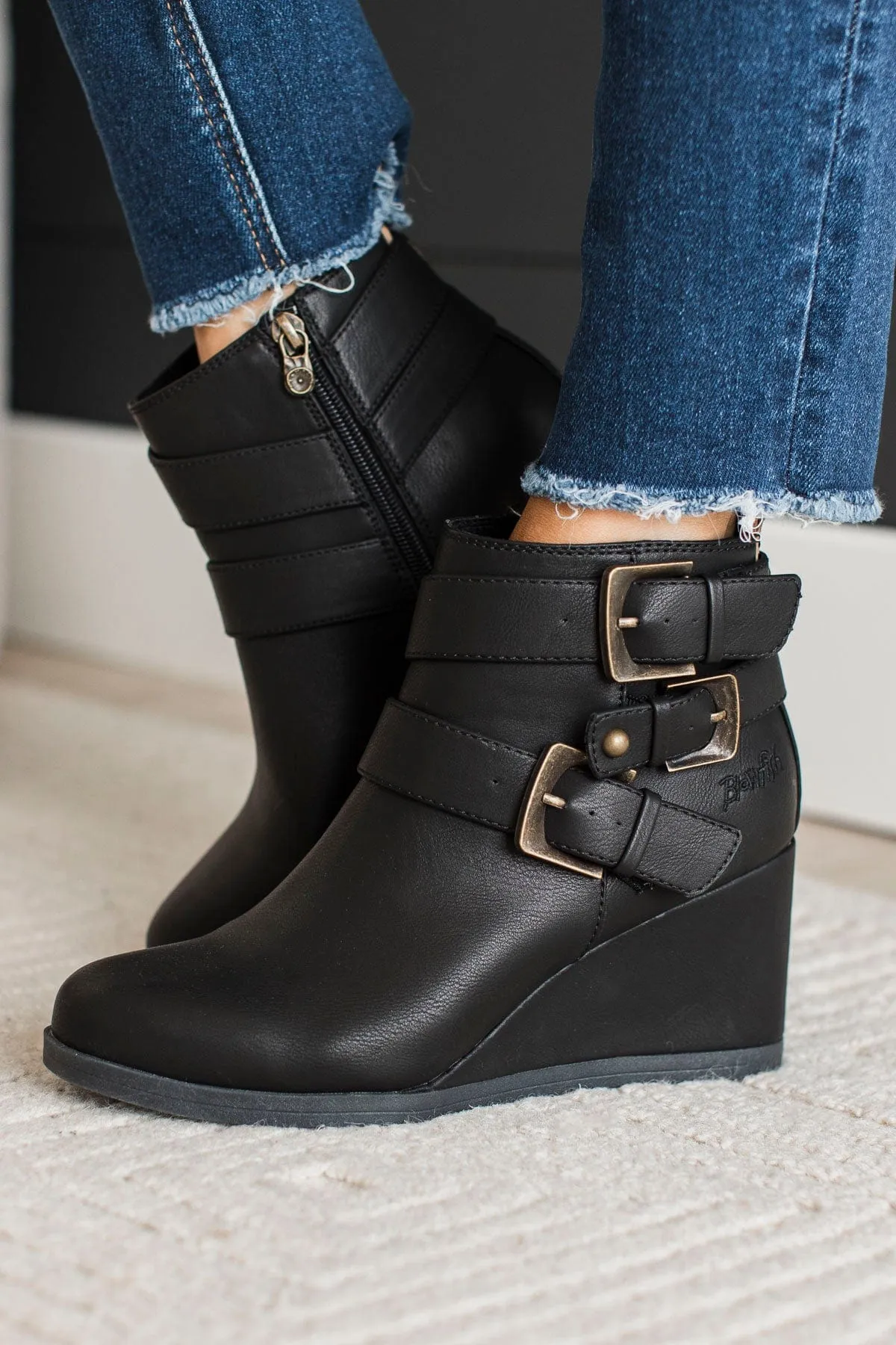 Blowfish Pomela Wedge Boots- Black Sheriff