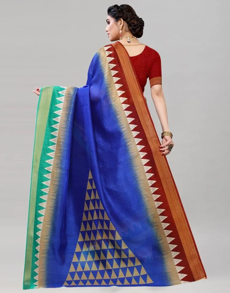 Blue Cotton Printed Saree