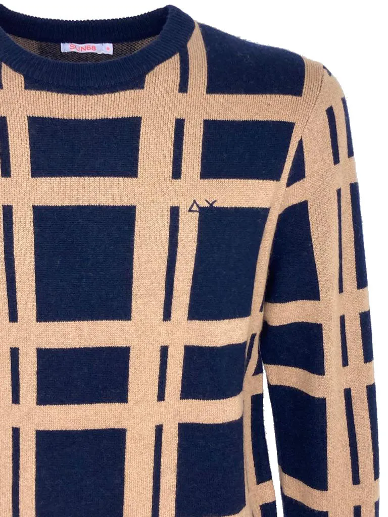 Blue men's patterned wool blend sweater.