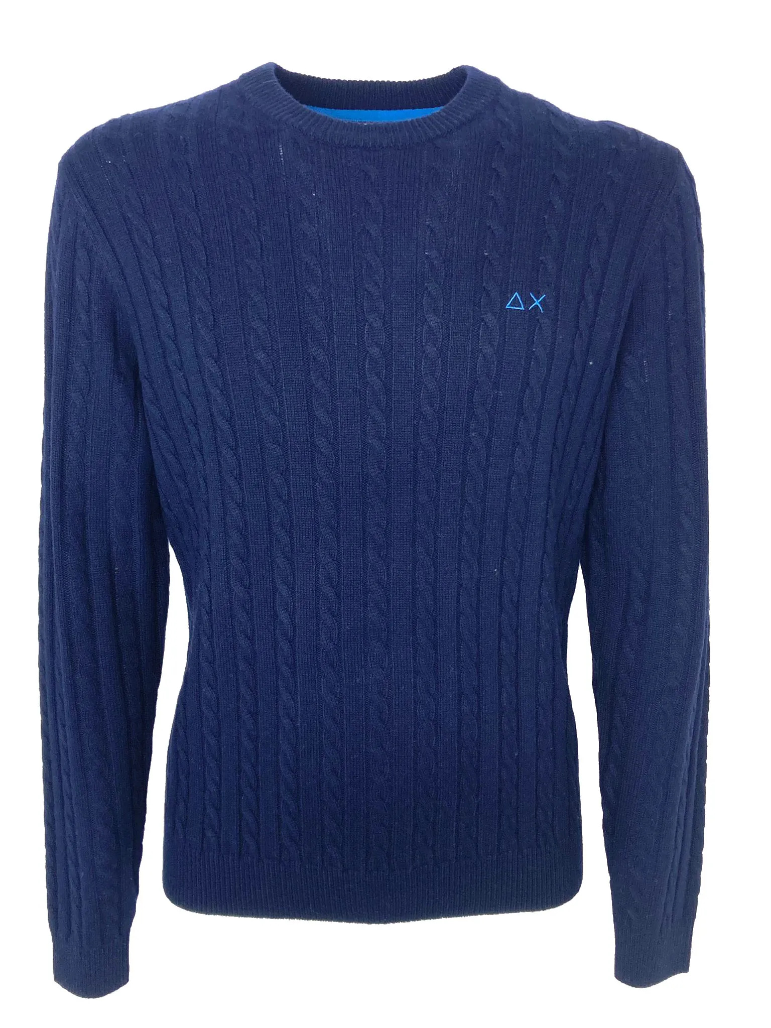 Blue ribbed wool blend men's pullover