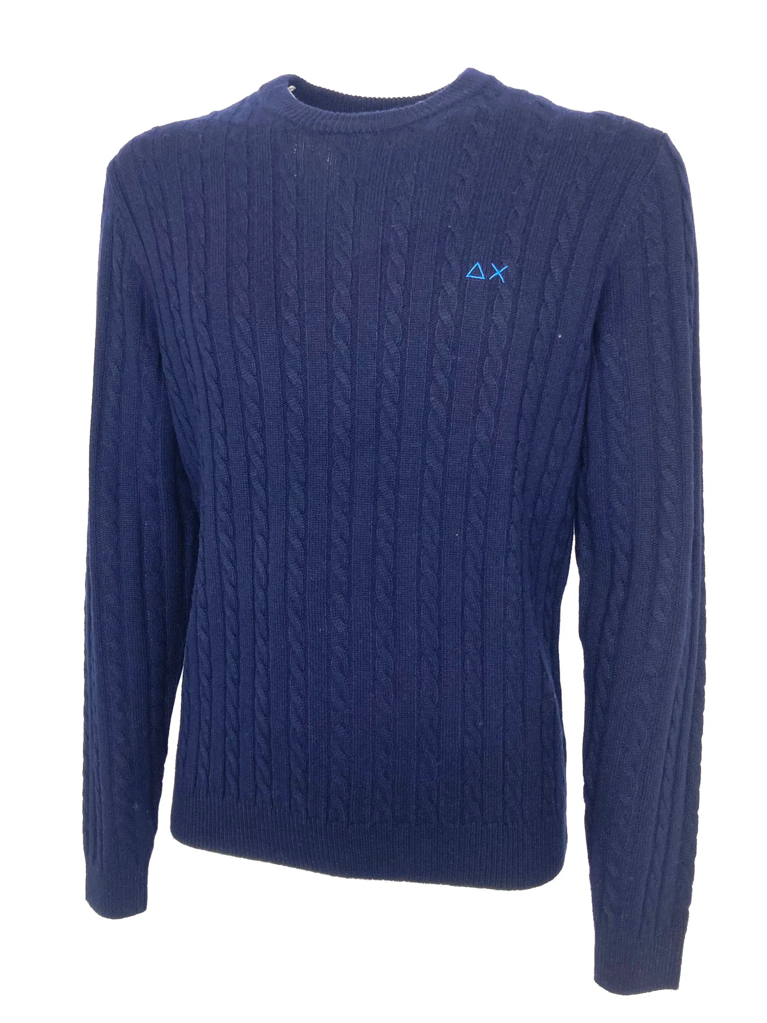 Blue ribbed wool blend men's pullover