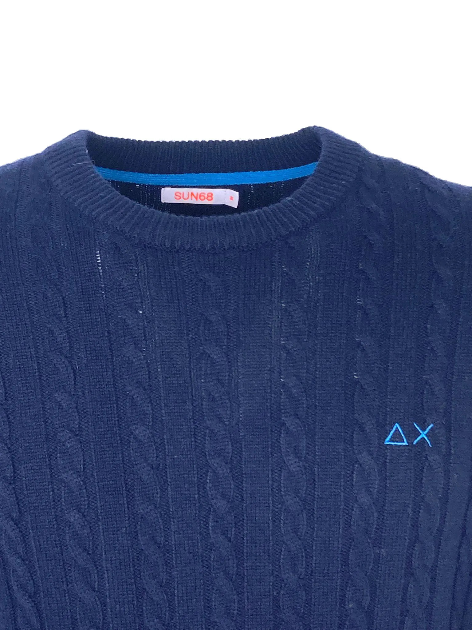 Blue ribbed wool blend men's pullover