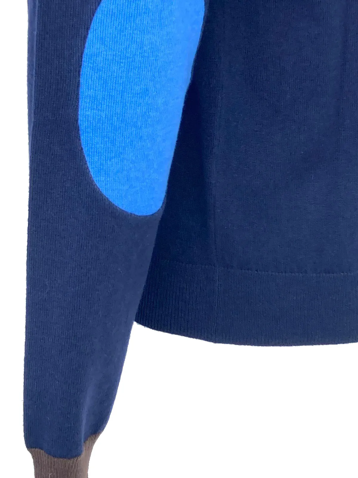 Blue wool blend men's pullover with azure patches