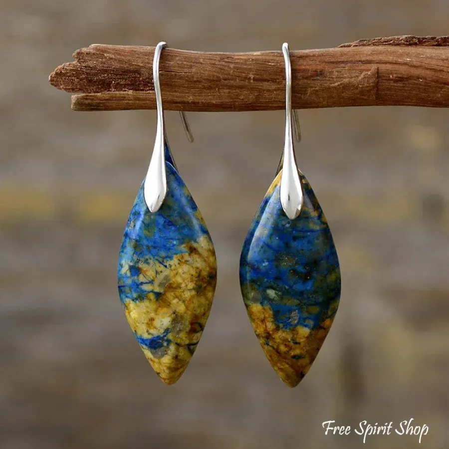 Brown and Blue Jasper Leaf Earrings