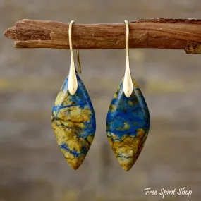 Brown and Blue Jasper Leaf Earrings