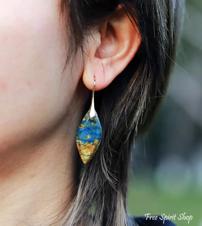 Brown and Blue Jasper Leaf Earrings