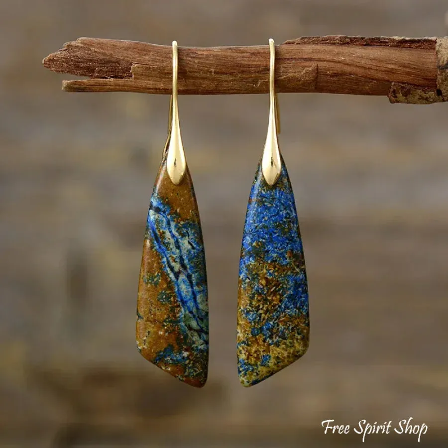 Brown and Blue Jasper Leaf Earrings