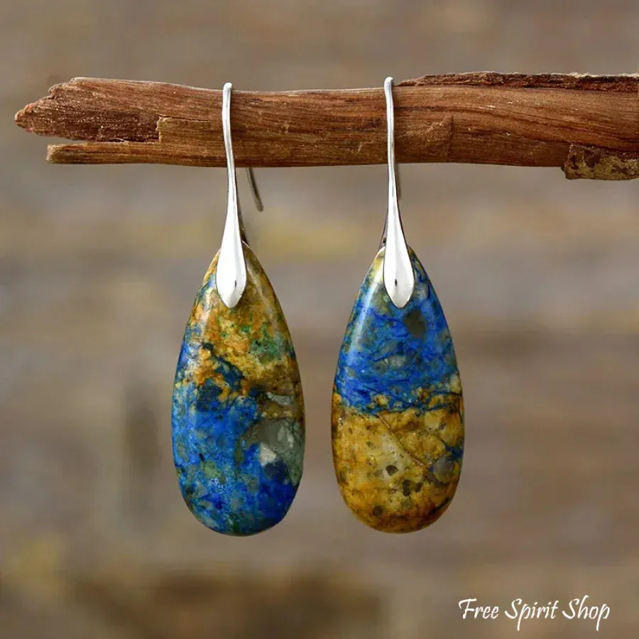 Brown and Blue Jasper Leaf Earrings