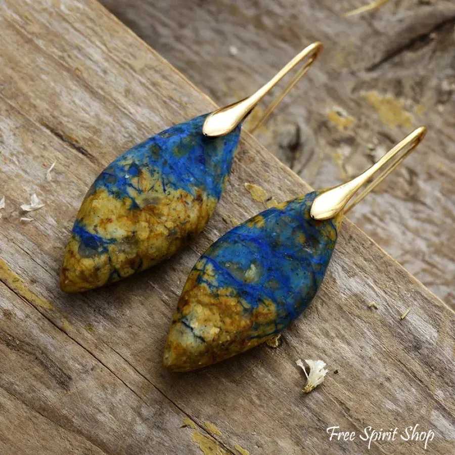 Brown and Blue Jasper Leaf Earrings