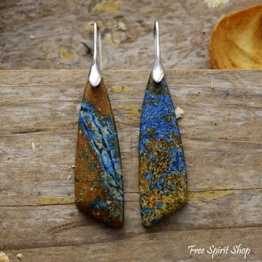 Brown and Blue Jasper Leaf Earrings