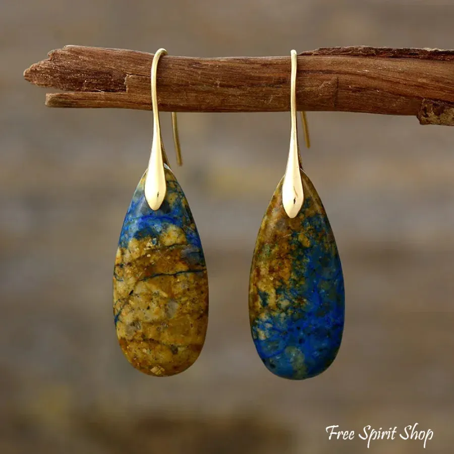 Brown and Blue Jasper Leaf Earrings