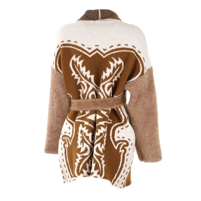 cardigan damascus shired jacquard woman camel cream