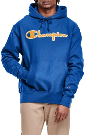 Champion hoodie with chest logo, reverse weave style