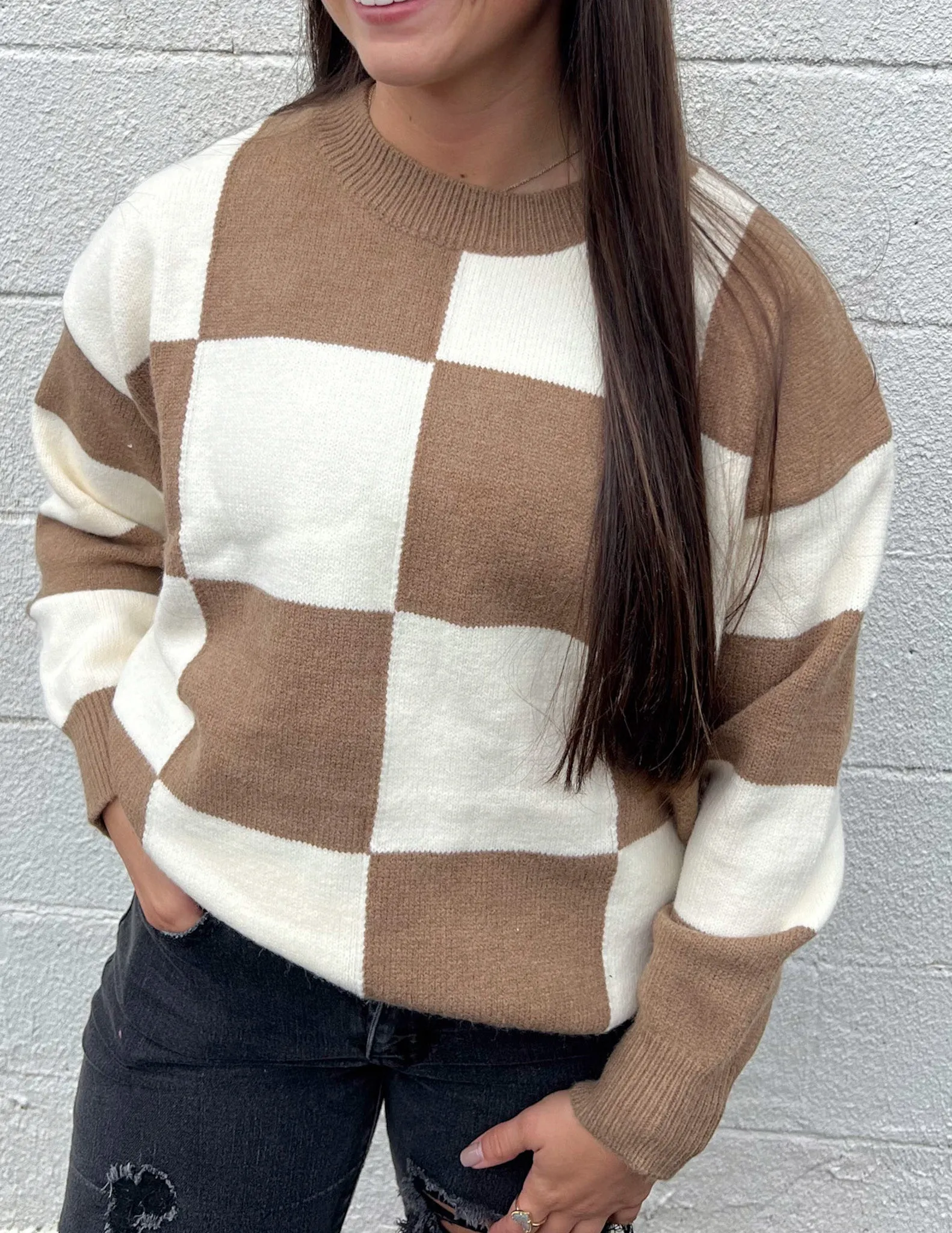 Checkered Sweater Mocha - Get One Step Closer