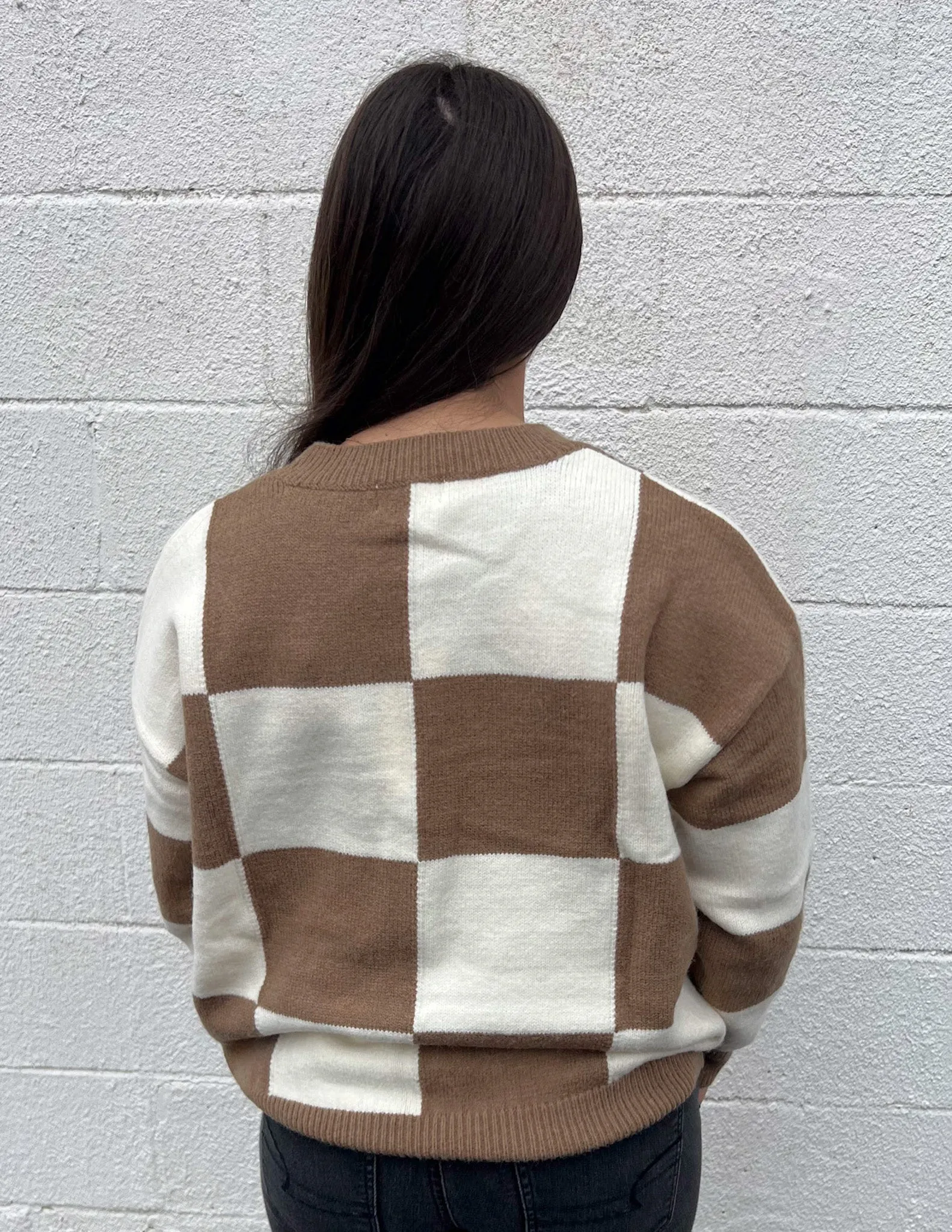 Checkered Sweater Mocha - Get One Step Closer