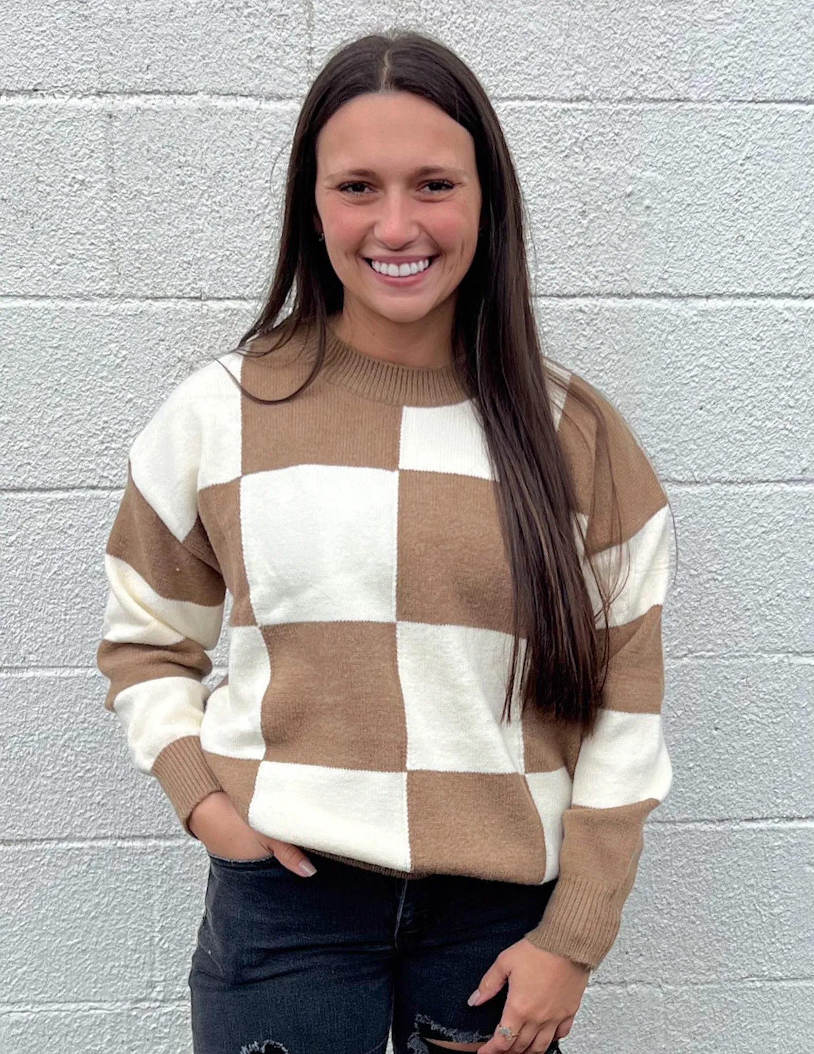 Checkered Sweater Mocha - Get One Step Closer