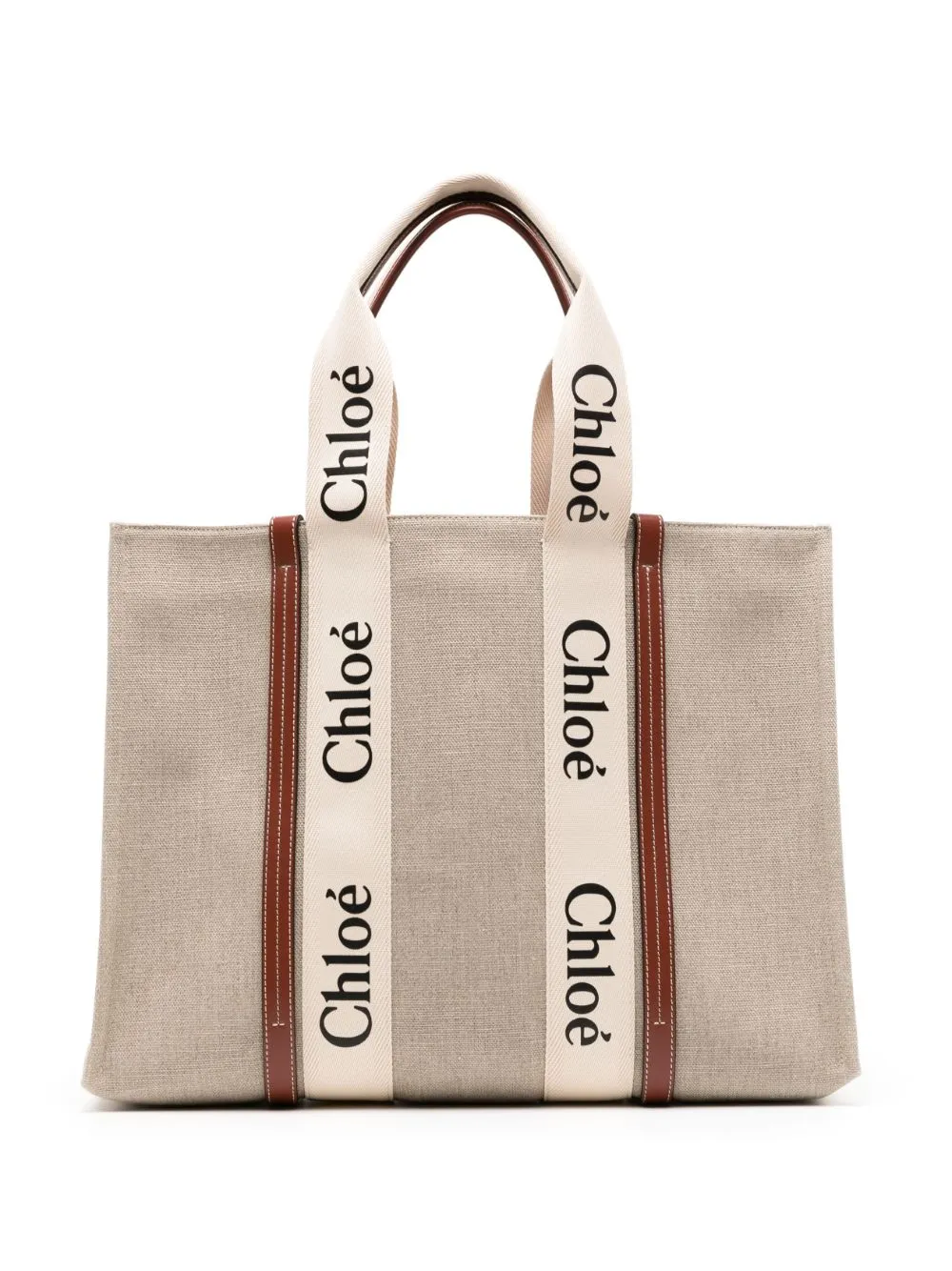 Chloè    Chloè Woody Canvas And Leather Tote Bag