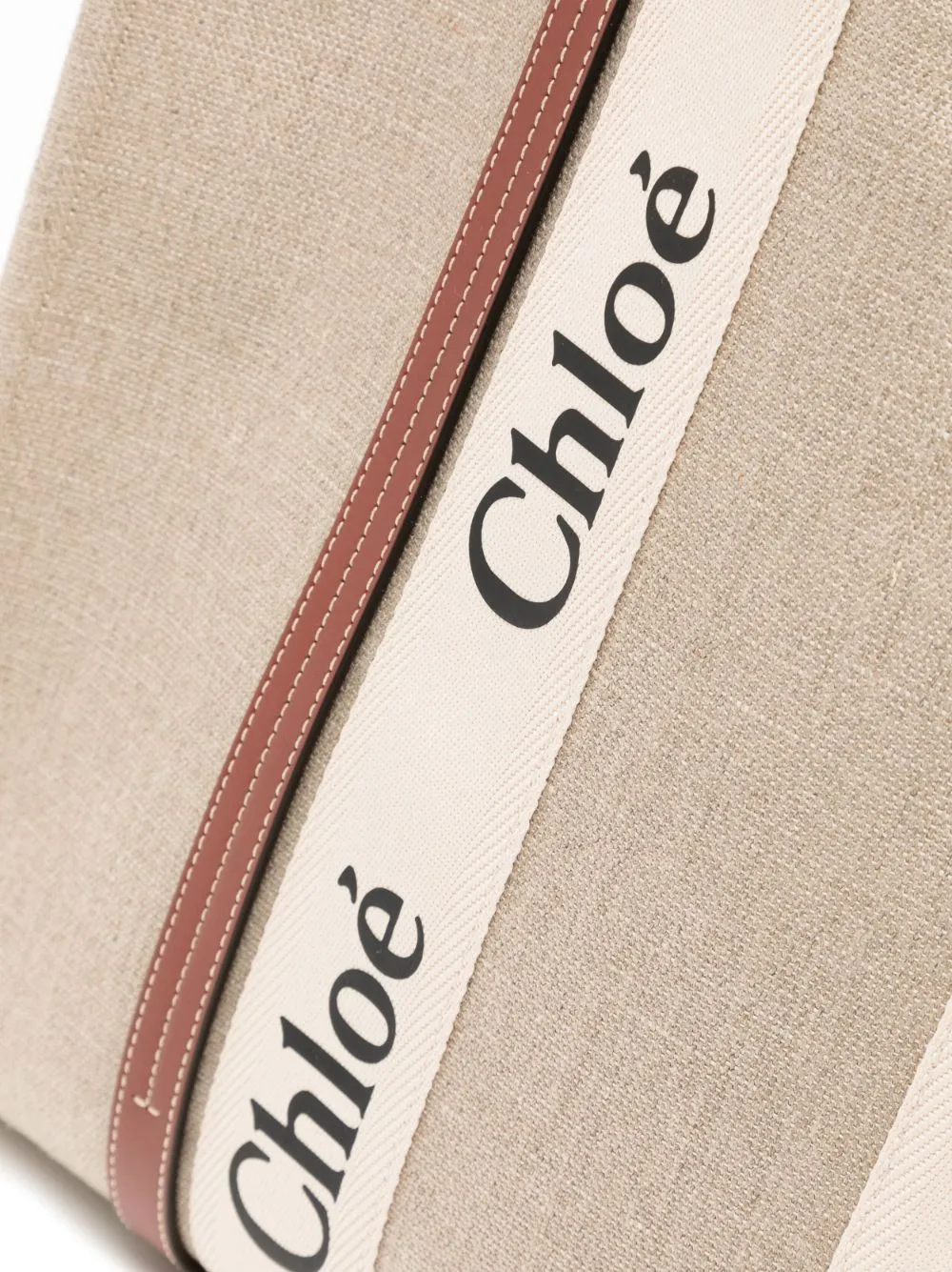 Chloè    Chloè Woody Canvas And Leather Tote Bag