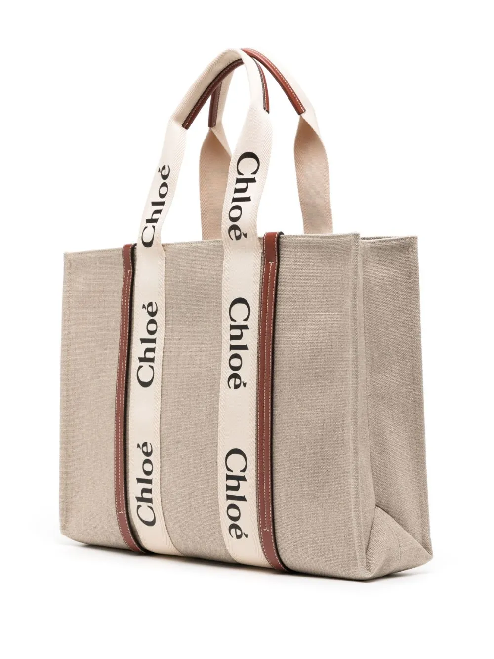 Chloè    Chloè Woody Canvas And Leather Tote Bag