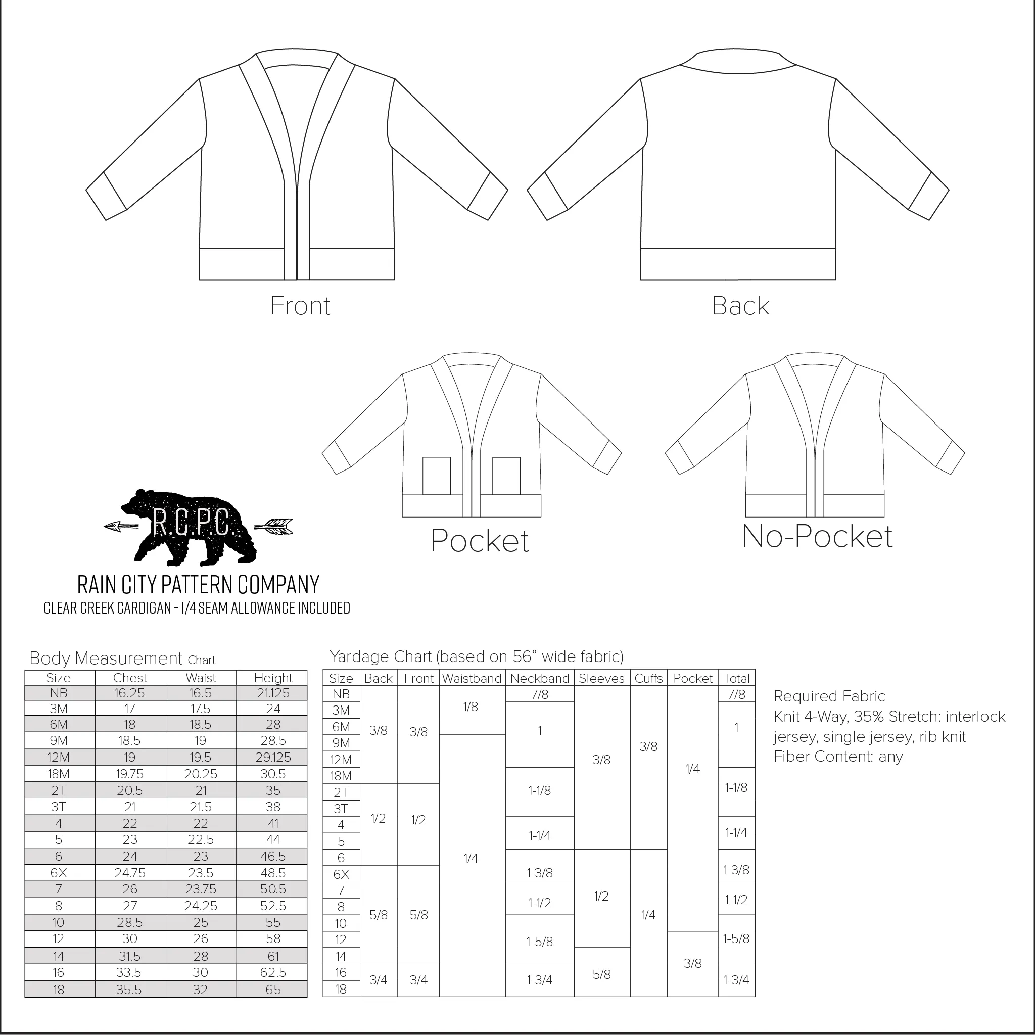 Clear Creek Cardigan Sewing Pattern | Baby to Big Kid Sizes NB - 18 | Beginner Level