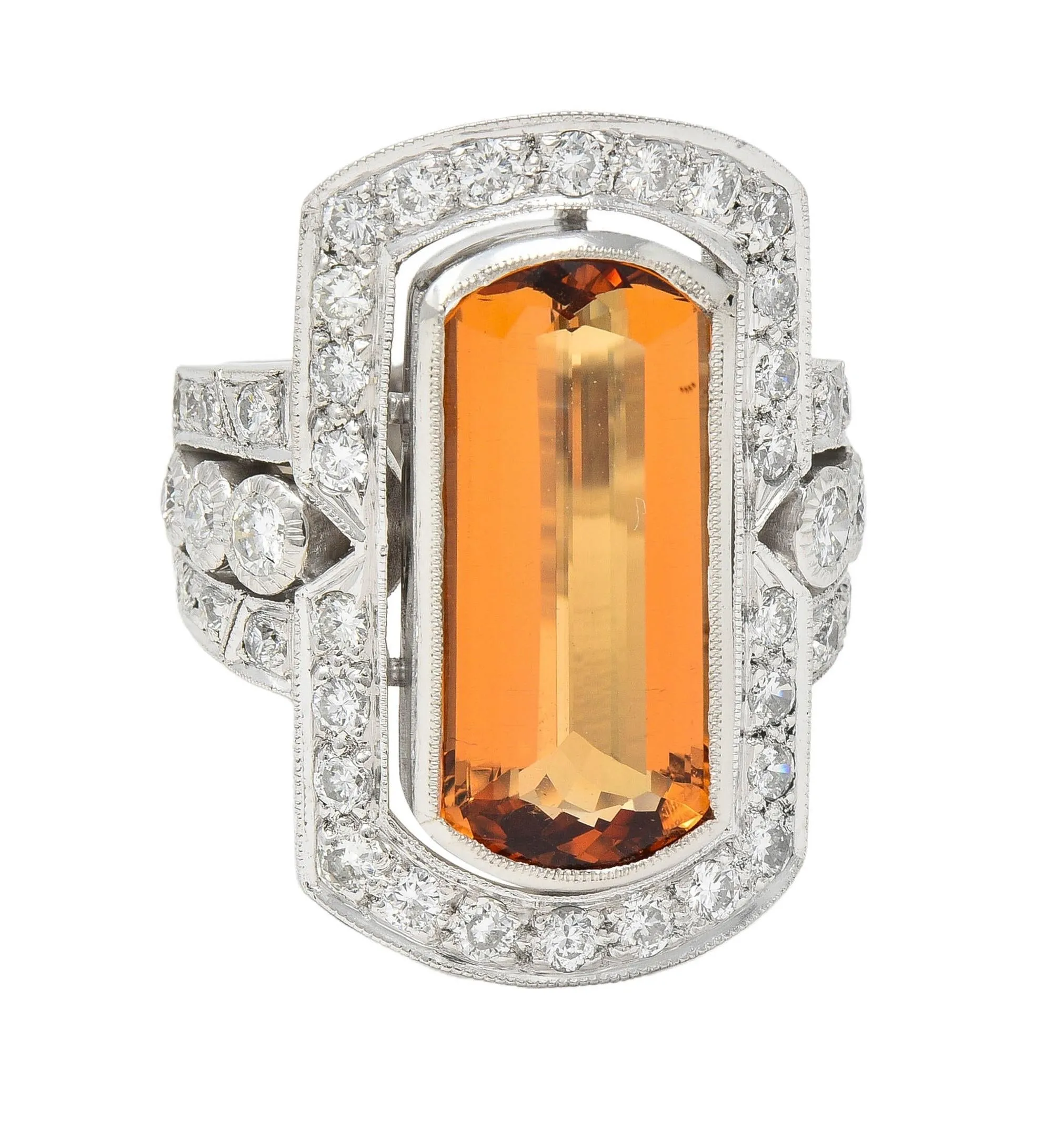 Contemporary Imperial Topaz Diamond Platinum Halo Cocktail Ring with a carat weight of 9.21 CTW.