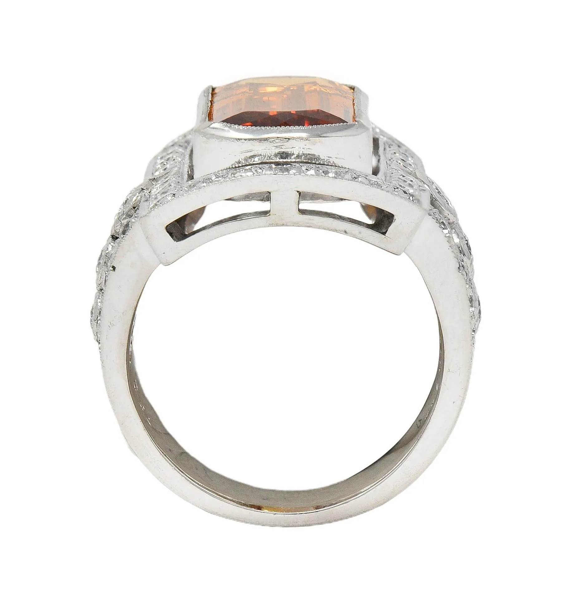 Contemporary Imperial Topaz Diamond Platinum Halo Cocktail Ring with a carat weight of 9.21 CTW.