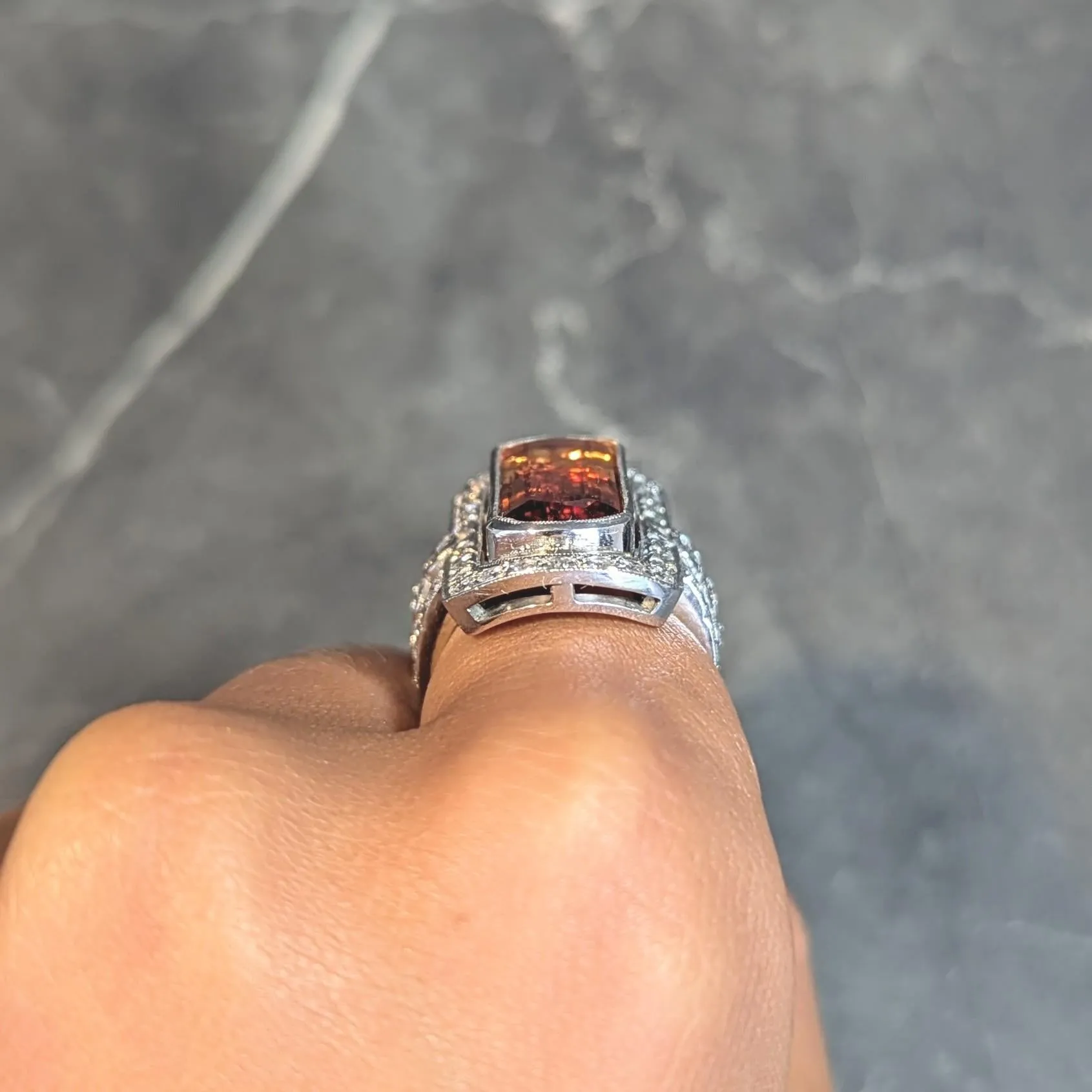 Contemporary Imperial Topaz Diamond Platinum Halo Cocktail Ring with a carat weight of 9.21 CTW.