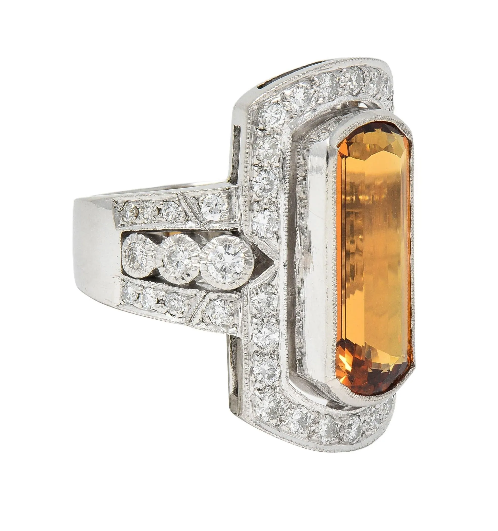 Contemporary Imperial Topaz Diamond Platinum Halo Cocktail Ring with a carat weight of 9.21 CTW.