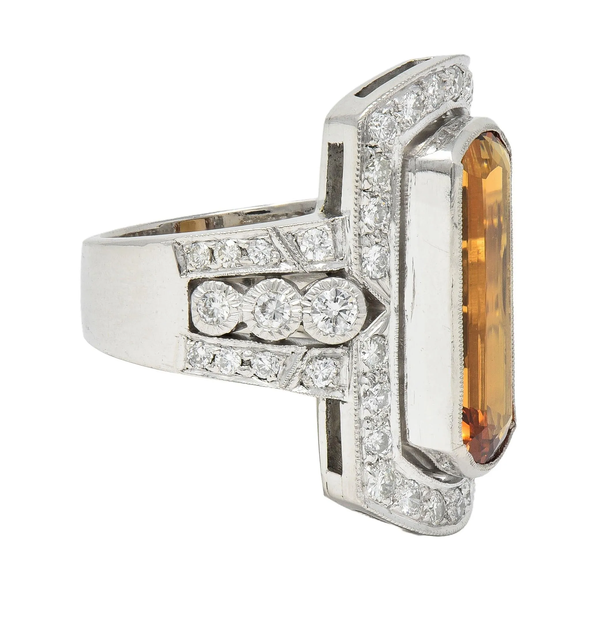 Contemporary Imperial Topaz Diamond Platinum Halo Cocktail Ring with a carat weight of 9.21 CTW.