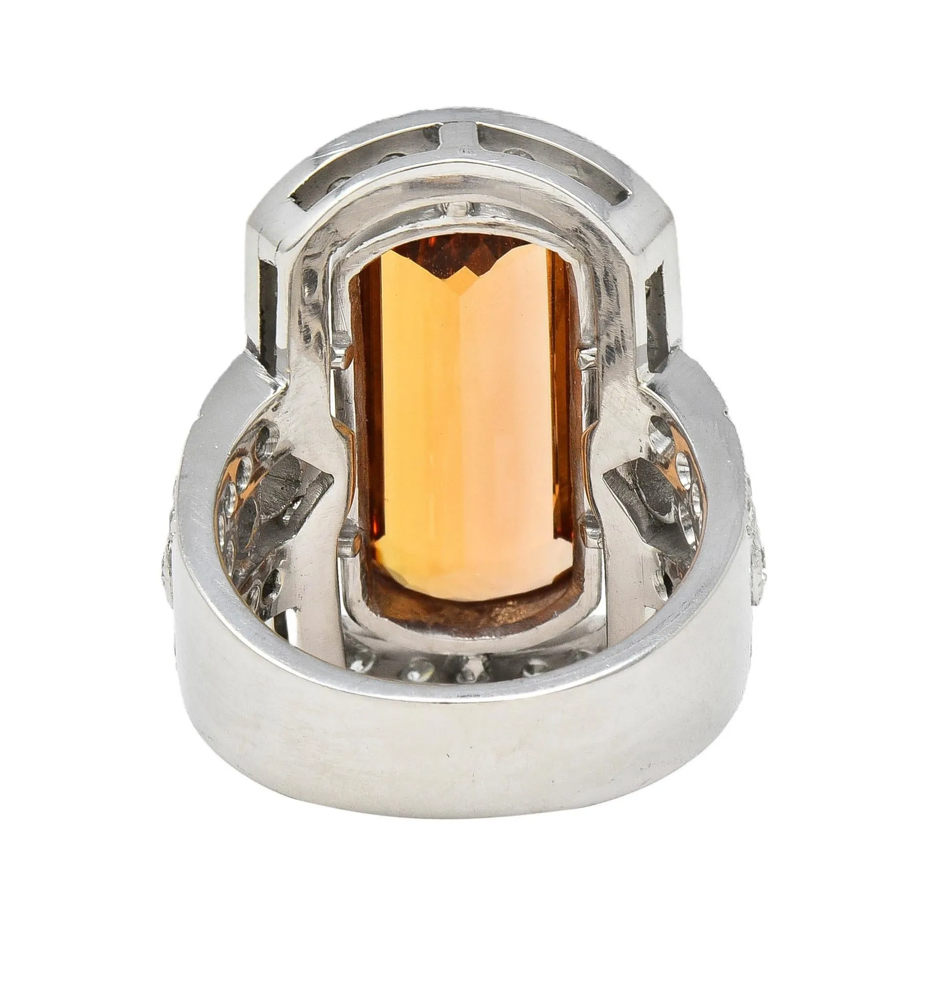 Contemporary Imperial Topaz Diamond Platinum Halo Cocktail Ring with a carat weight of 9.21 CTW.