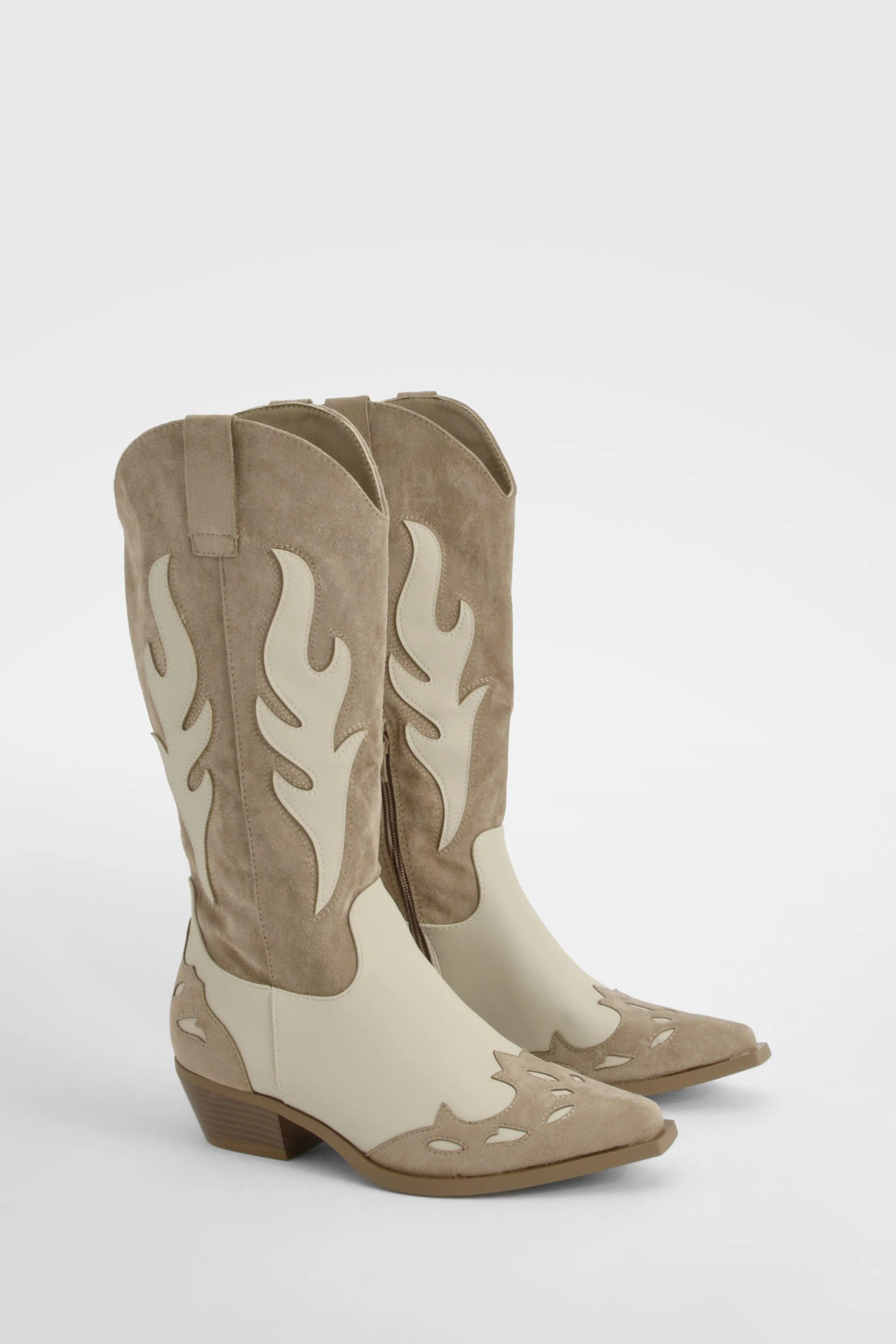 Contrast Panel Western Cowboy Boots