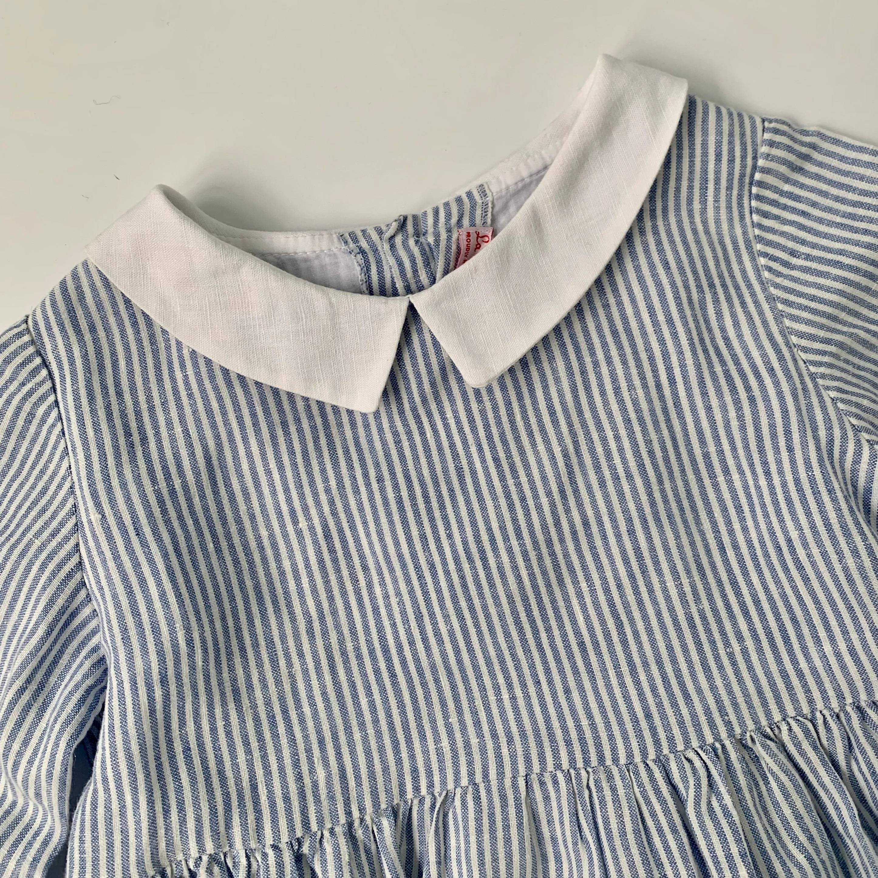 Coqueta Blue White Stripe Linen Dress for Girls 7 Years