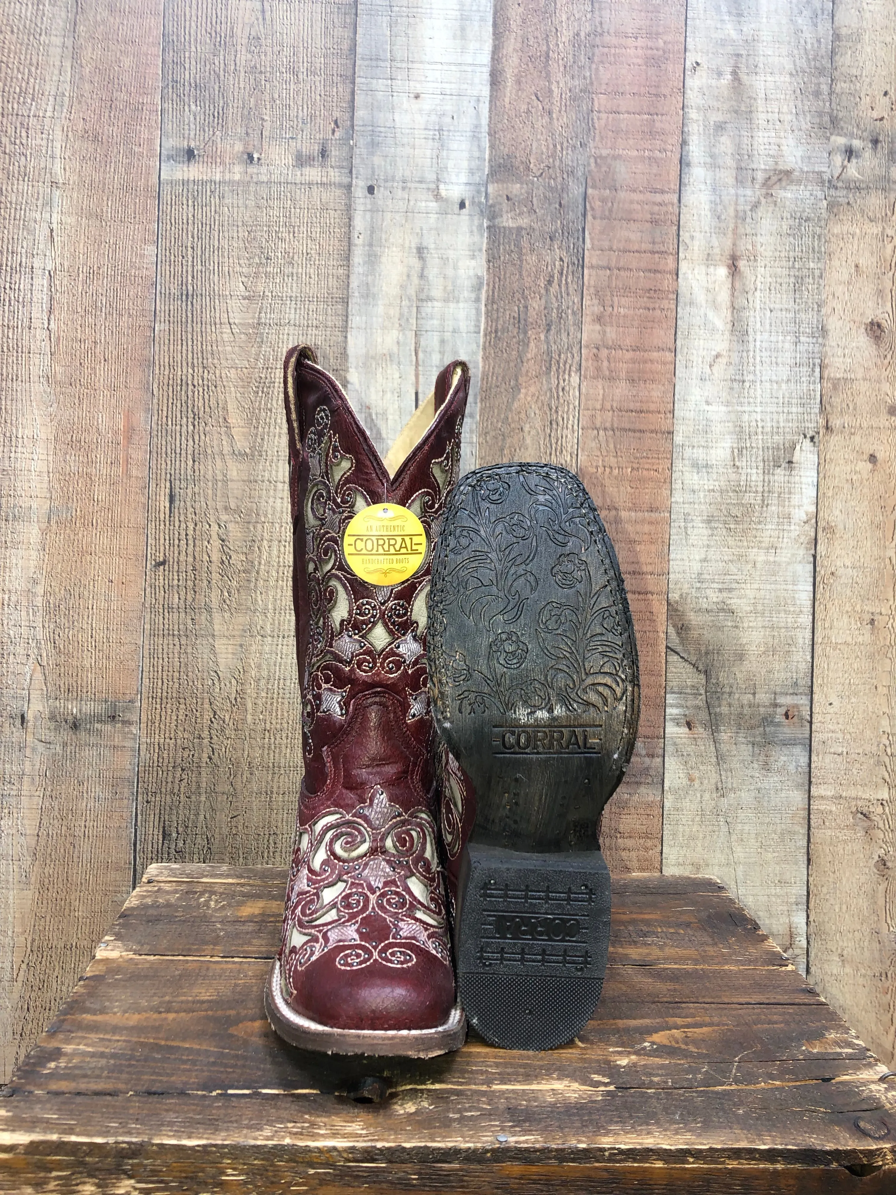 Corral Red Western Boots with Inlay Studs and Embroidery